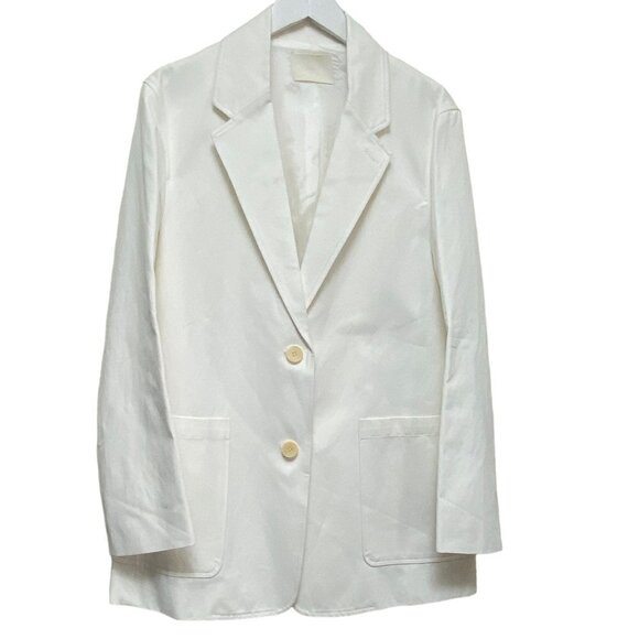 Blossom Brand Boyfriend Jacket Small Cotton Blend  Cream White Korea Luxury - Picture 1 of 9